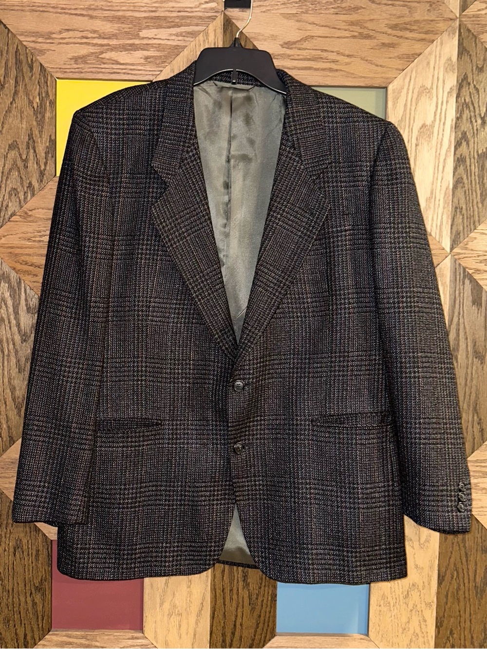 Vtg 70s Finchley Fifth Avenue Blazer British Isles Wool Glen Plaid Sport Coat 44